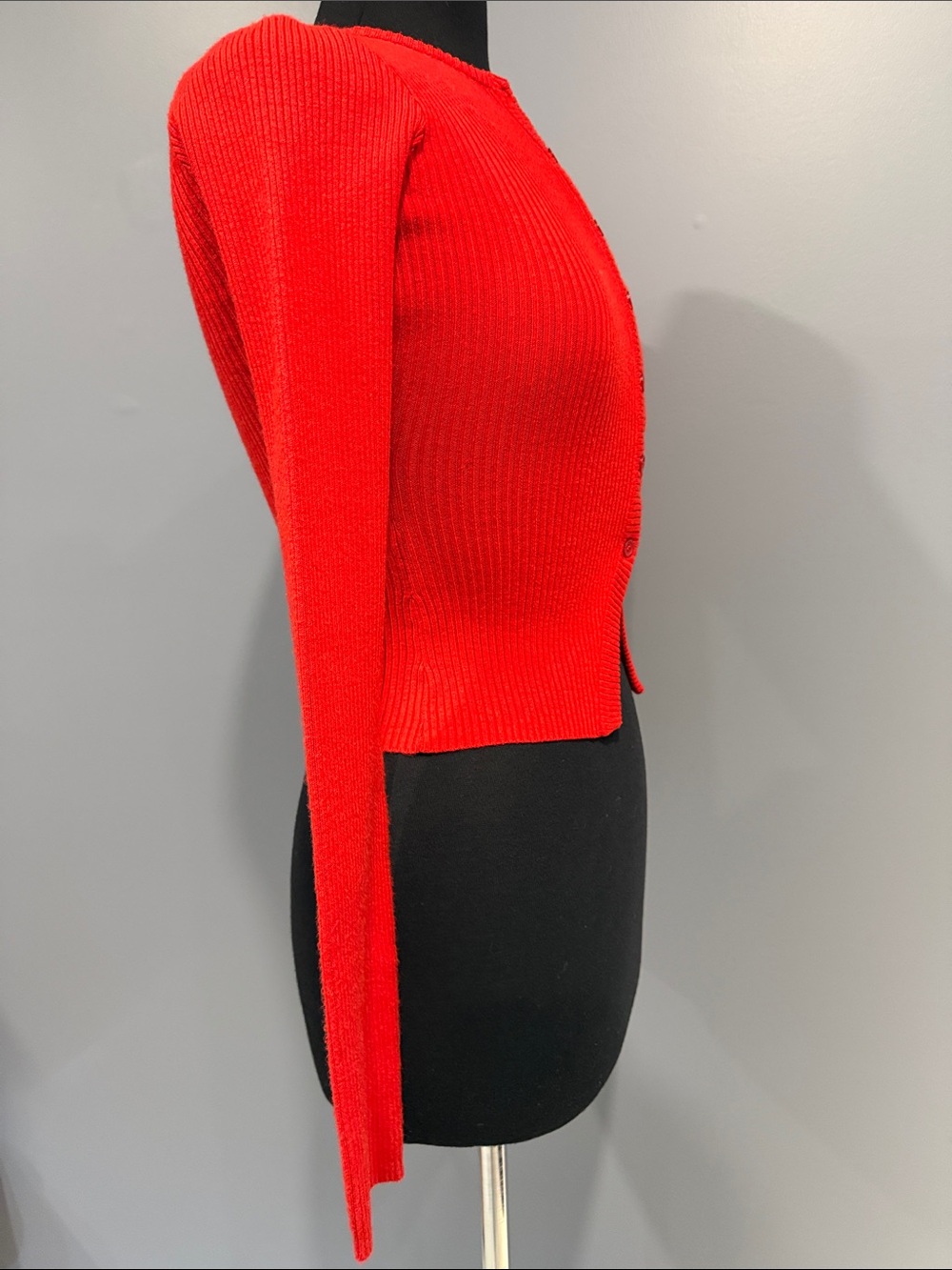 Princess Polly Red Ribbed Button-Front Cardigan Size Medium Like New - Picture 4 of 5